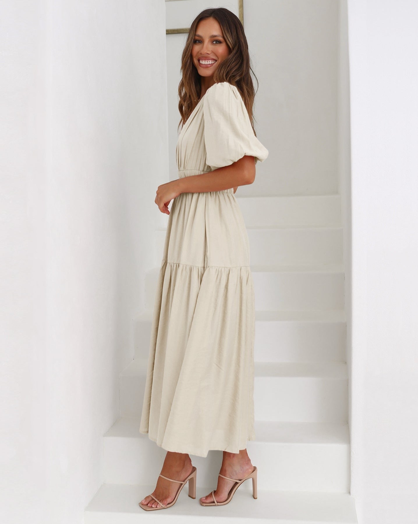 Ivyshape | Dress V-Neckline Puffed Sleeves