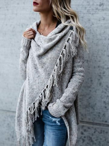 Long Sleeve Tassel Irregular Sweater