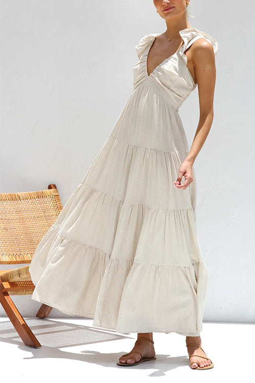 Ivyshape | V-Neck Flowing Ruffle Maxi Dress