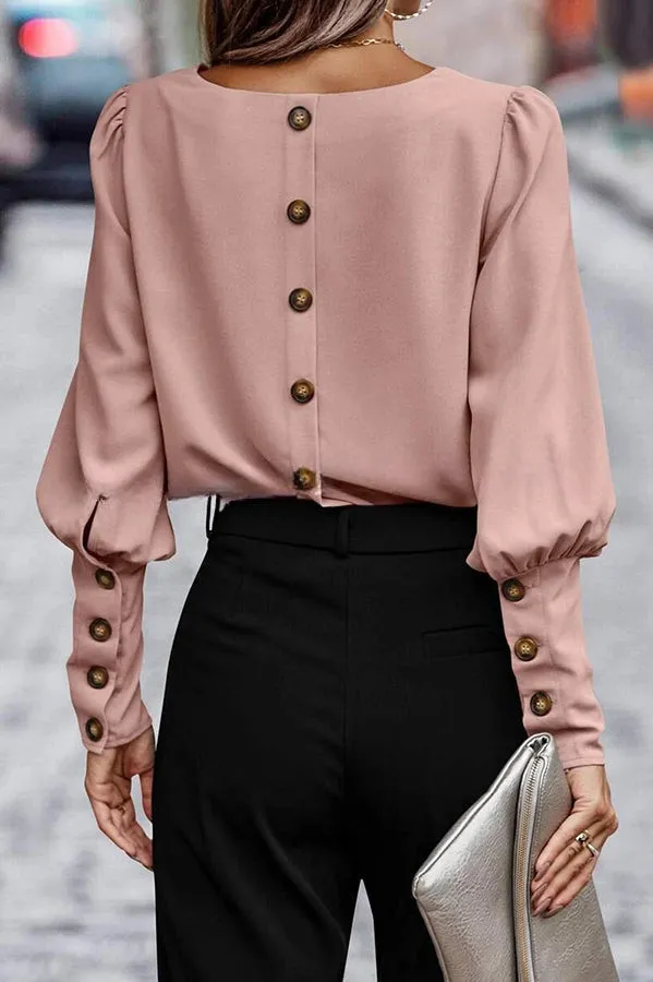 Ivyshape | Stylish Long Sleeve Blouse Top with Back Button Detail for Women