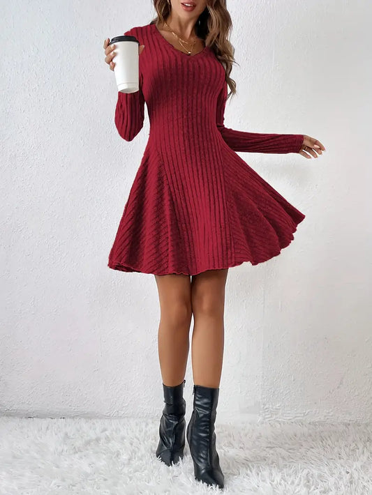 Ivyshape | Women's Chic Flowy Mini Dress Long Sleeve