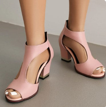 Ivyshape | Women's Stylish Chunk Heels Leather