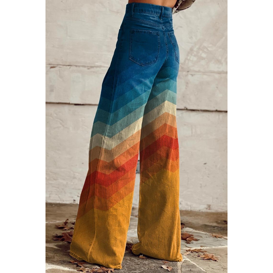 Ivyshape | Women's Printed Denim Flare Pants Geometric