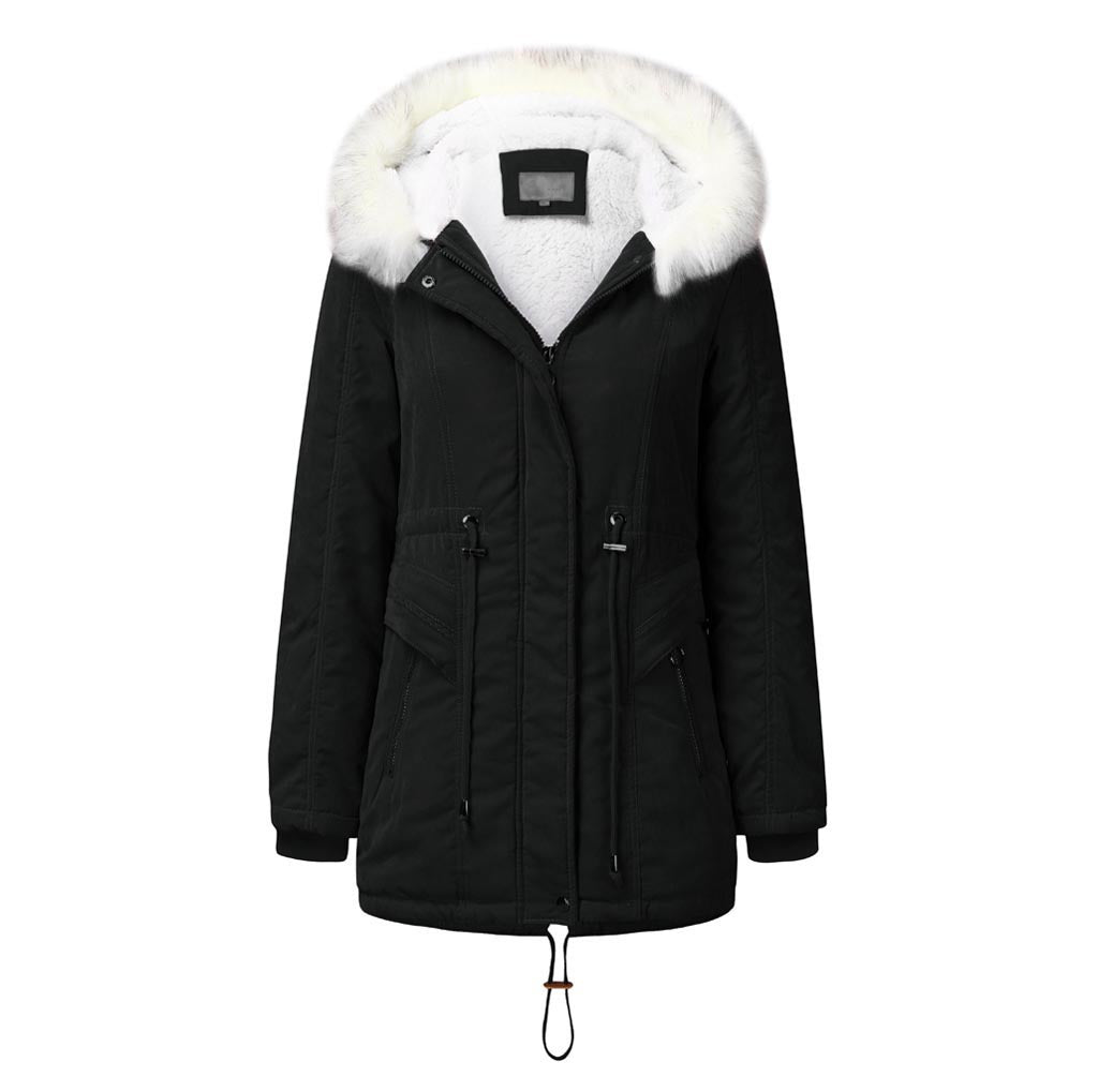 Women's fashionable winter parka with removable faux fur collar and adjustable drawstring waist Ivyshape
