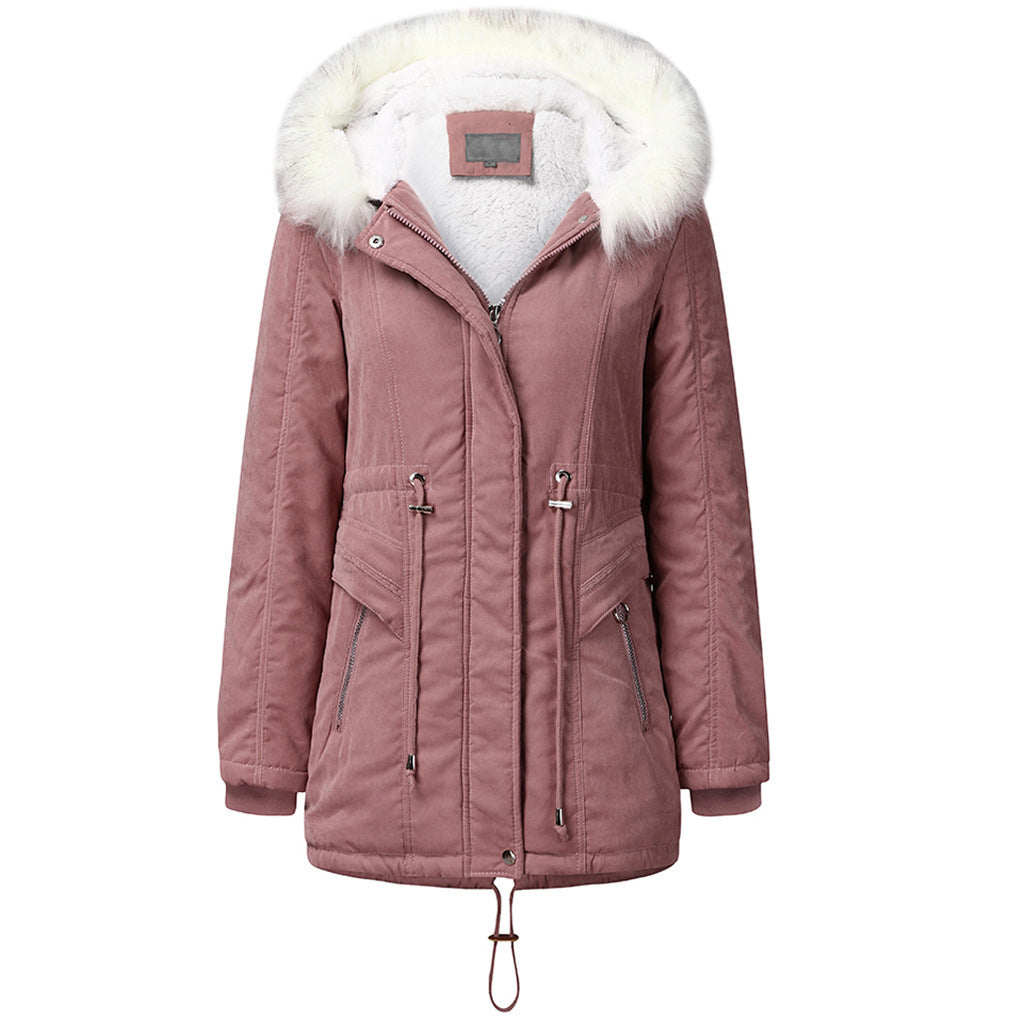 Women's fashionable winter parka with removable faux fur collar and adjustable drawstring waist Ivyshape