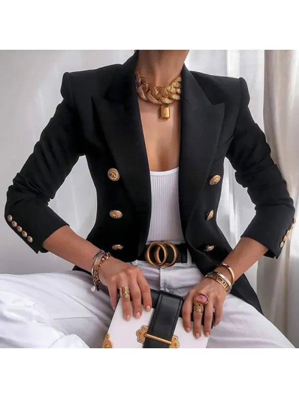 Ivyshape | Women's Blazer Button Placket Elegant