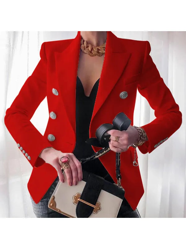 Ivyshape | Women's Blazer Button Placket Elegant