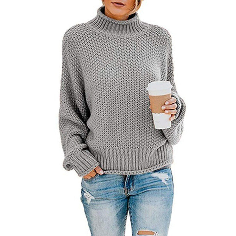 Women's cozy knit sweater with high collar and soft textured design Ivyshape