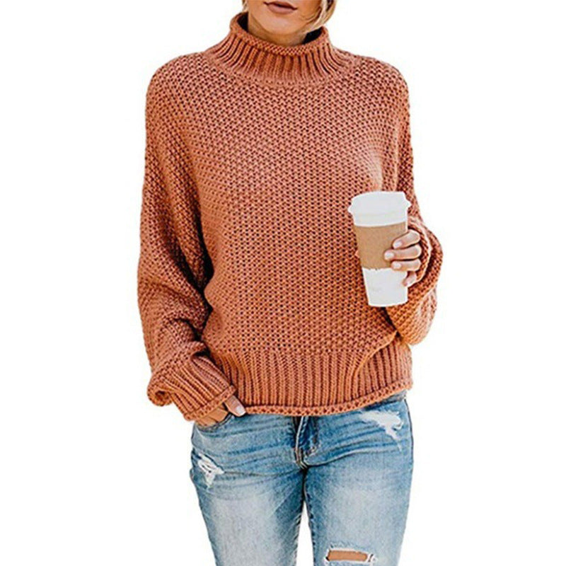 Women's cozy knit sweater with high collar and soft textured design Ivyshape
