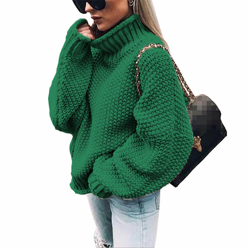 Women's cozy knit sweater with high collar and soft textured design Ivyshape