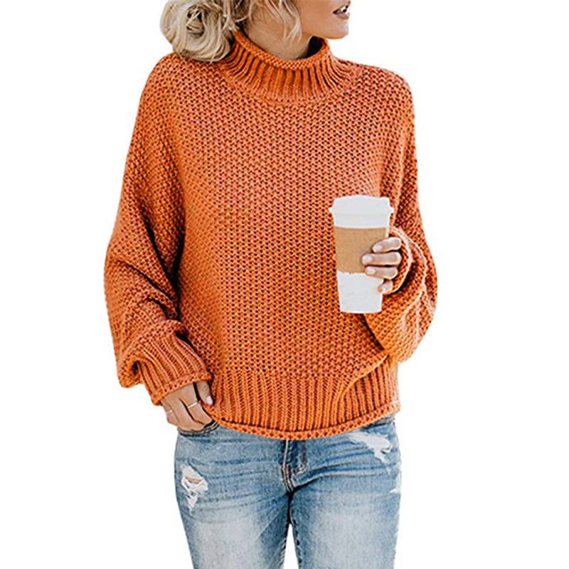 Women's cozy knit sweater with high collar and soft textured design Ivyshape