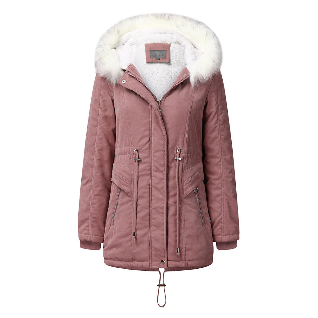 Women's fashionable winter parka with removable faux fur collar and adjustable drawstring waist Ivyshape