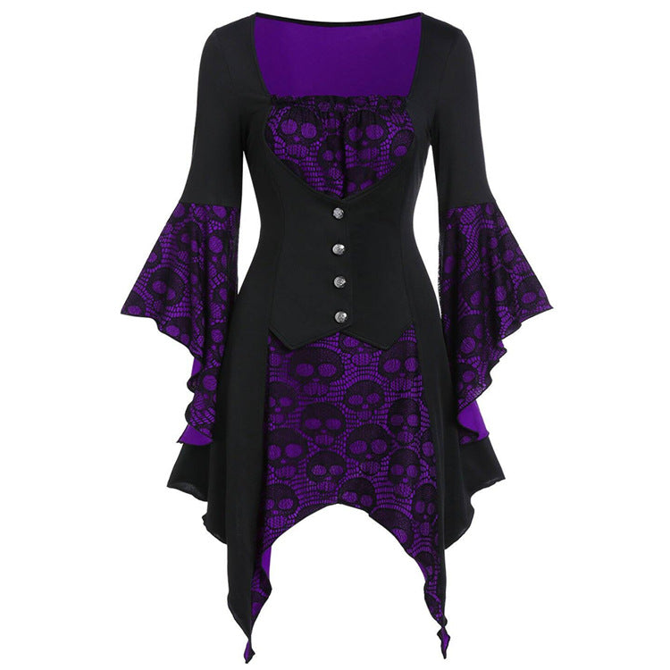 Skull Gothic Square Neck Dress