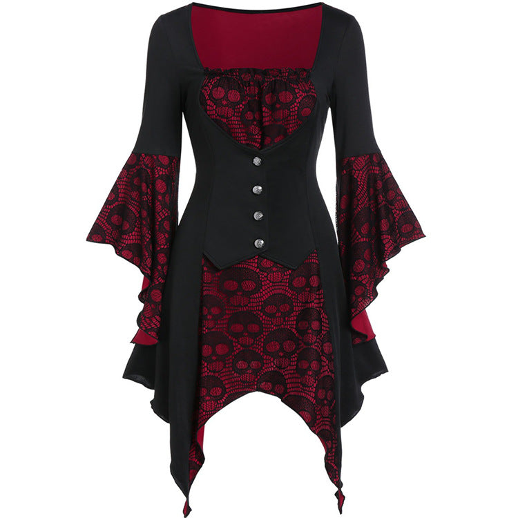 Skull Gothic Square Neck Dress