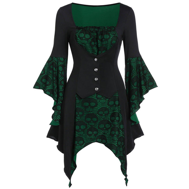 Skull Gothic Square Neck Dress