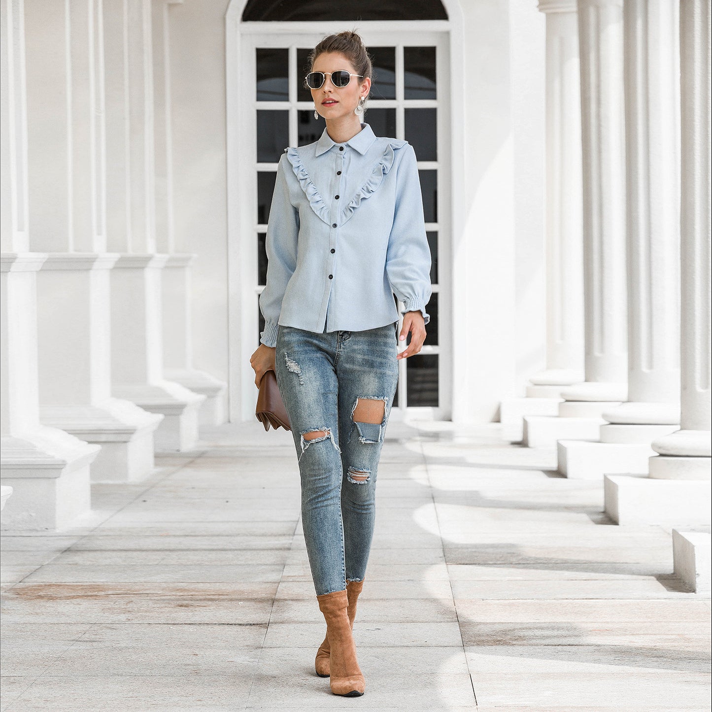 Women’s blouse with ruffle details Ivyshape