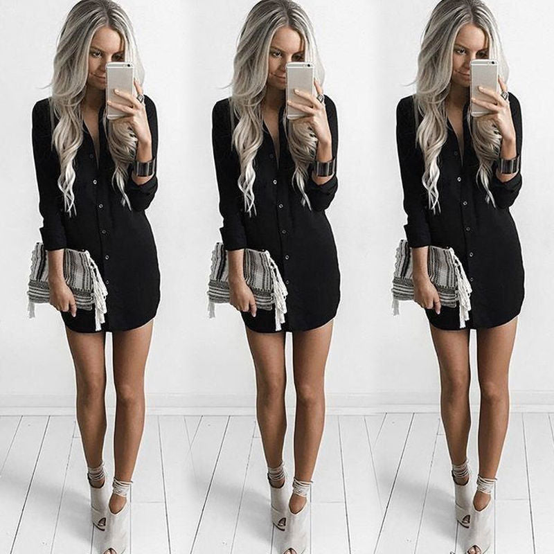 Women's shirt dress with side slits and elegant collar Ivyshape