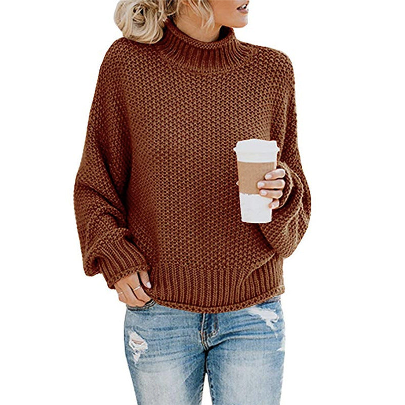 Women's cozy knit sweater with high collar and soft textured design Ivyshape