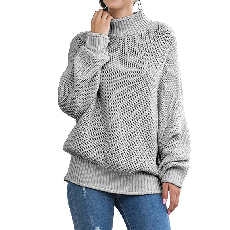 Women's chunky knit sweater with high turtleneck and casual cut Ivyshape