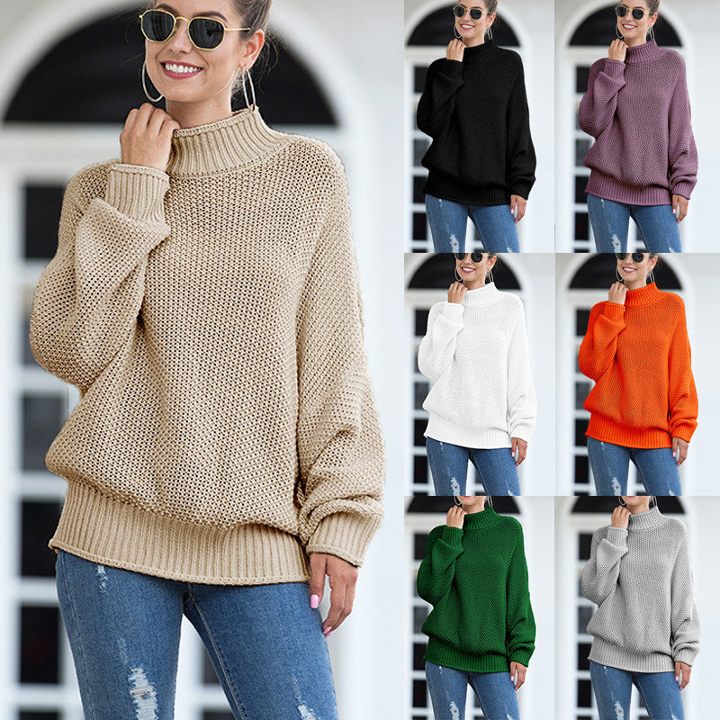 Women's chunky knit sweater with high turtleneck and casual cut Ivyshape