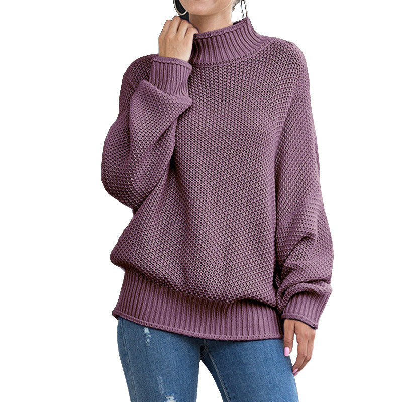 Women's chunky knit sweater with high turtleneck and casual cut Ivyshape