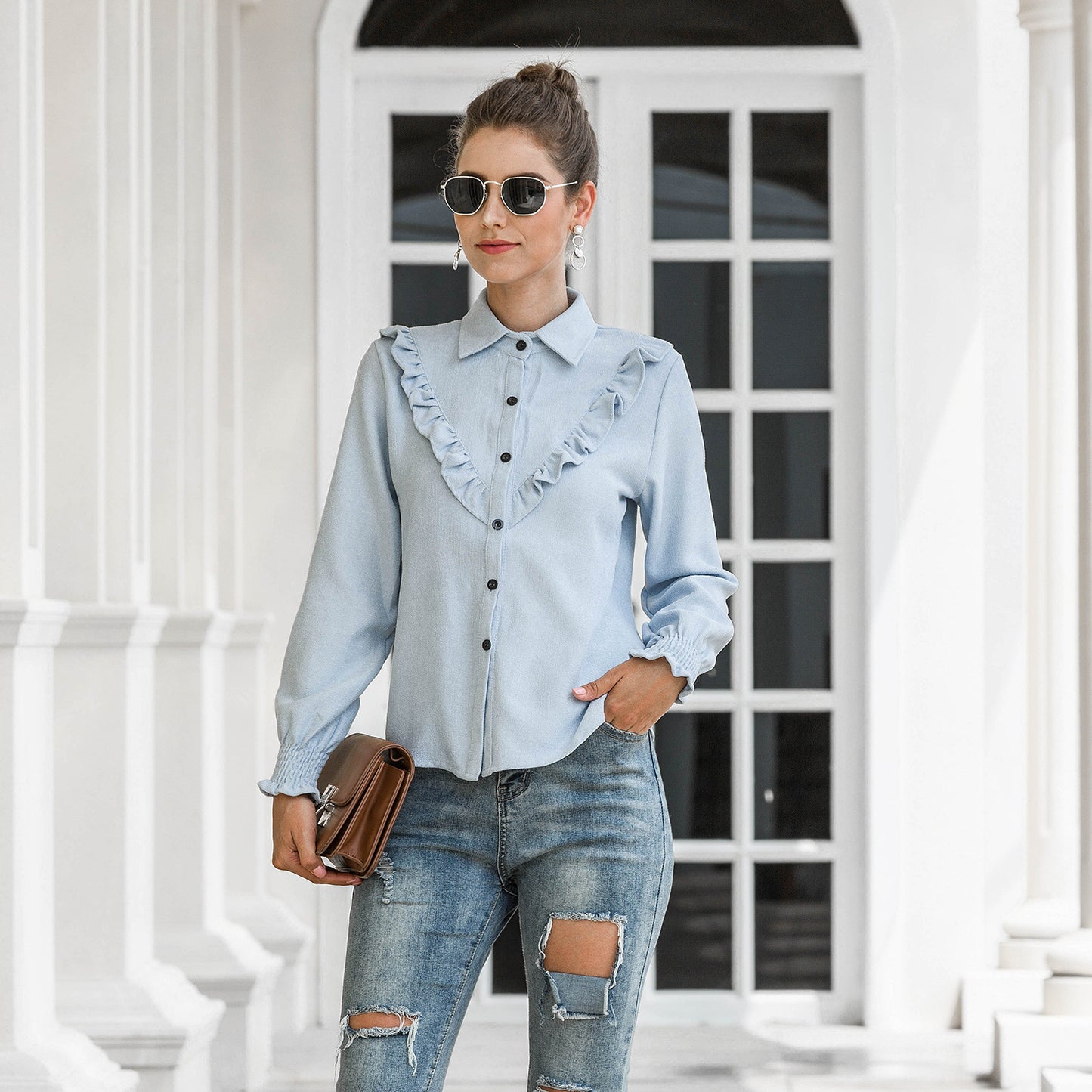 Women’s blouse with ruffle details Ivyshape