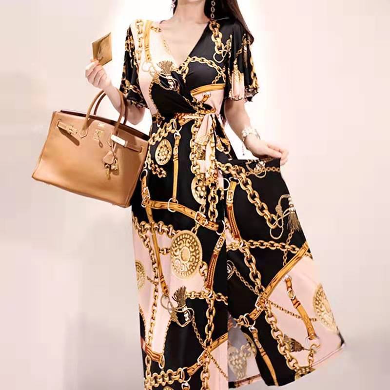 Women's maxi dress with chain pattern and crossbody design Ivyshape