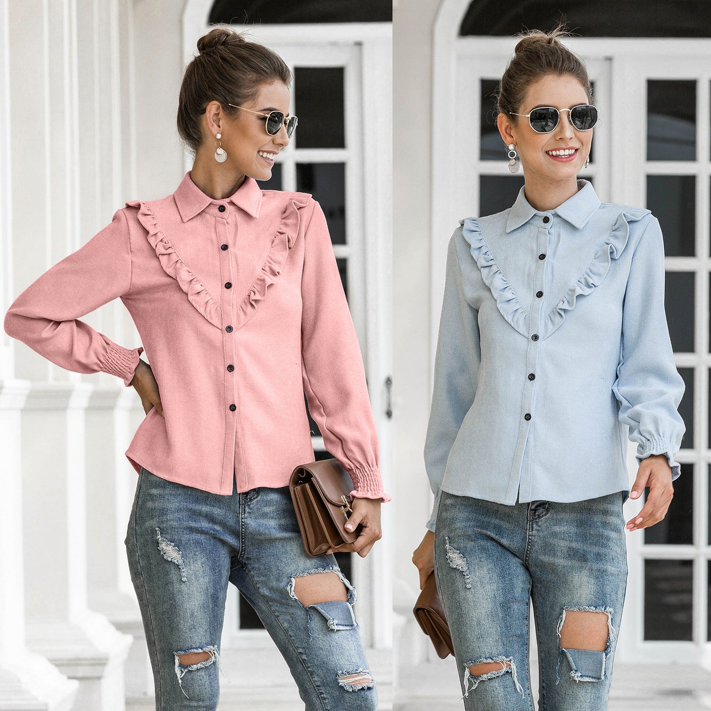Women’s blouse with ruffle details Ivyshape