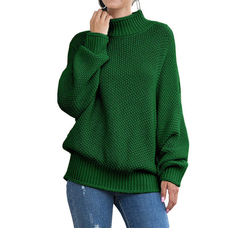Women's chunky knit sweater with high turtleneck and casual cut Ivyshape