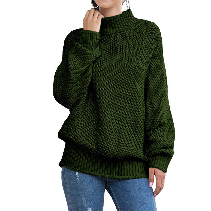 Women's chunky knit sweater with high turtleneck and casual cut Ivyshape