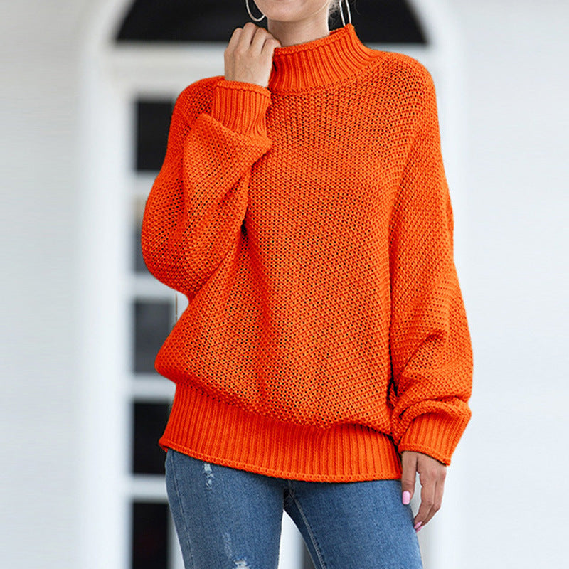 Women's chunky knit sweater with high turtleneck and casual cut Ivyshape
