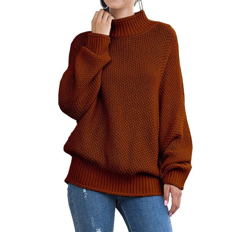 Women's chunky knit sweater with high turtleneck and casual cut Ivyshape