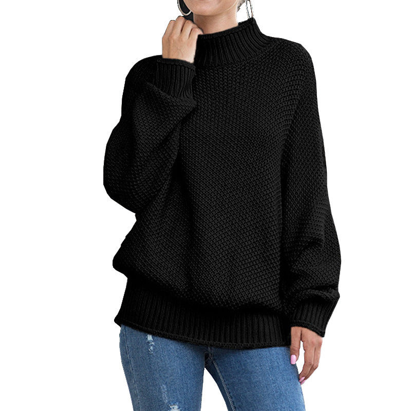 Women's chunky knit sweater with high turtleneck and casual cut Ivyshape