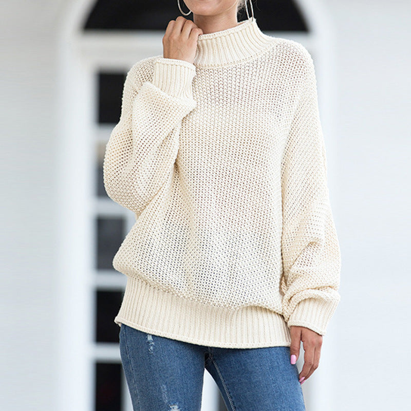 Women's chunky knit sweater with high turtleneck and casual cut Ivyshape