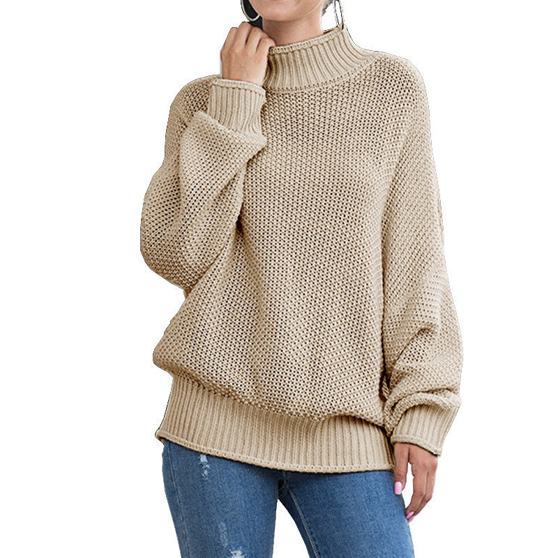Women's chunky knit sweater with high turtleneck and casual cut Ivyshape