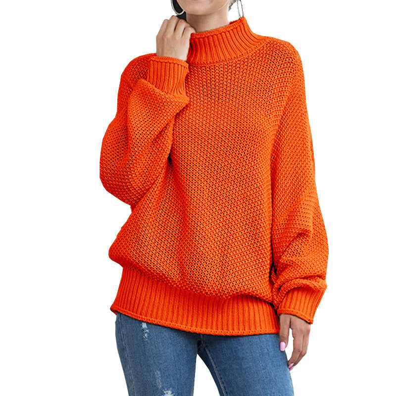 Women's chunky knit sweater with high turtleneck and casual cut Ivyshape