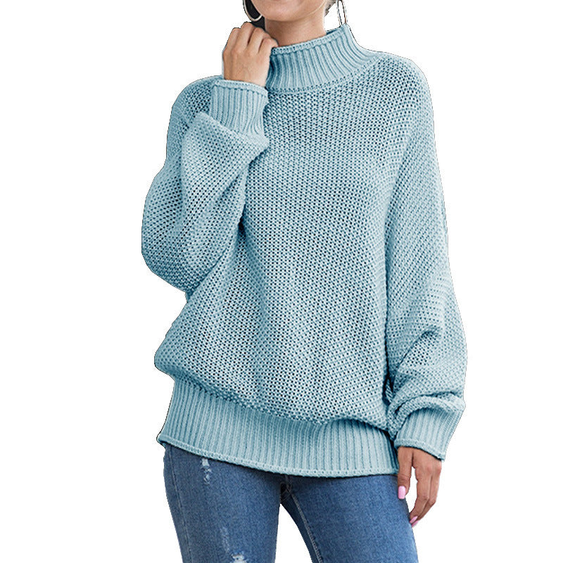 Women's chunky knit sweater with high turtleneck and casual cut Ivyshape