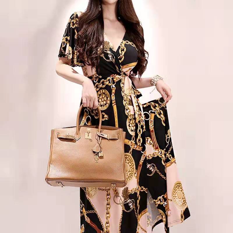 Women's maxi dress with chain pattern and crossbody design Ivyshape