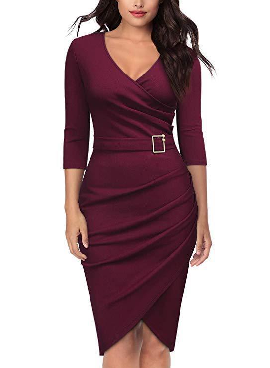 Women's wrap dress with a figure-hugging cut and elegant belt buckle Ivyshape