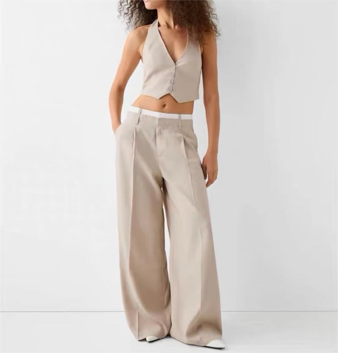 Ivyshape | Halter Vest and Wide-Leg Pants