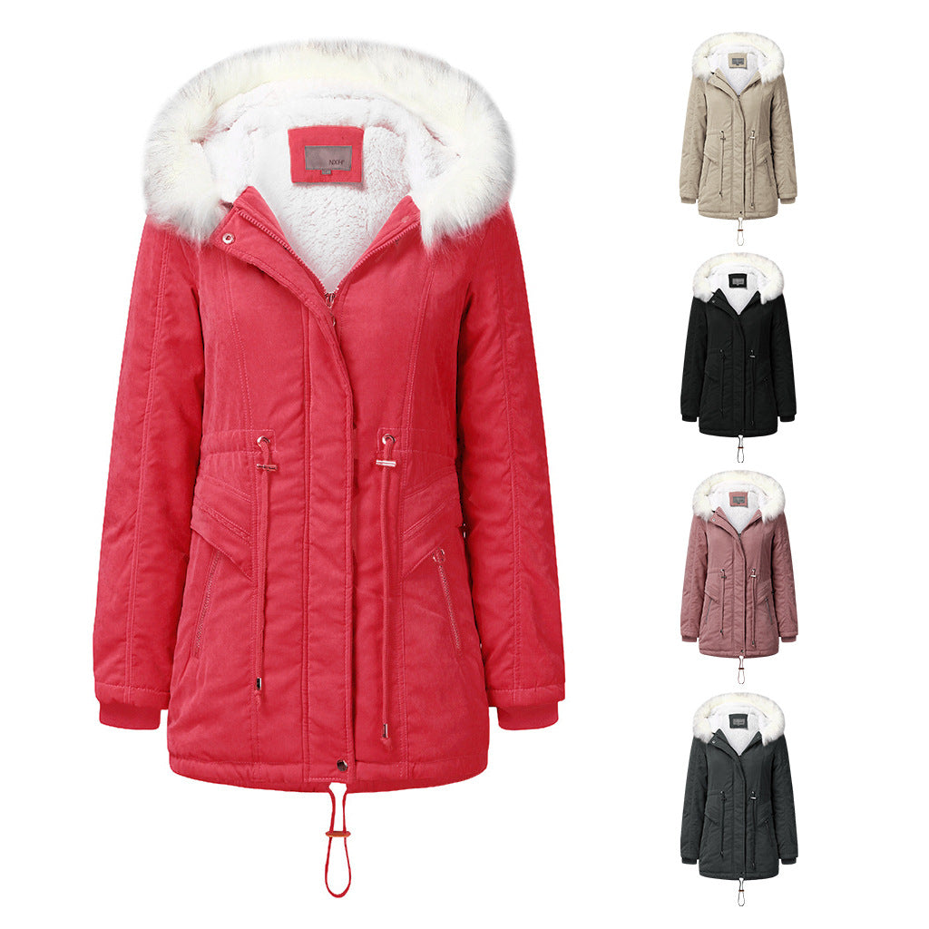 Women's fashionable winter parka with removable faux fur collar and adjustable drawstring waist Ivyshape