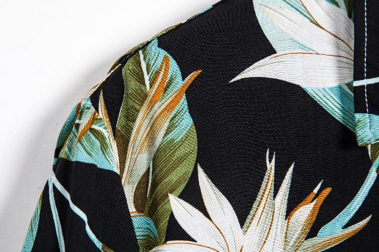 Men's Short Sleeve Shirt with Tropical Leaf Design and Relaxed Fit Ivyshape