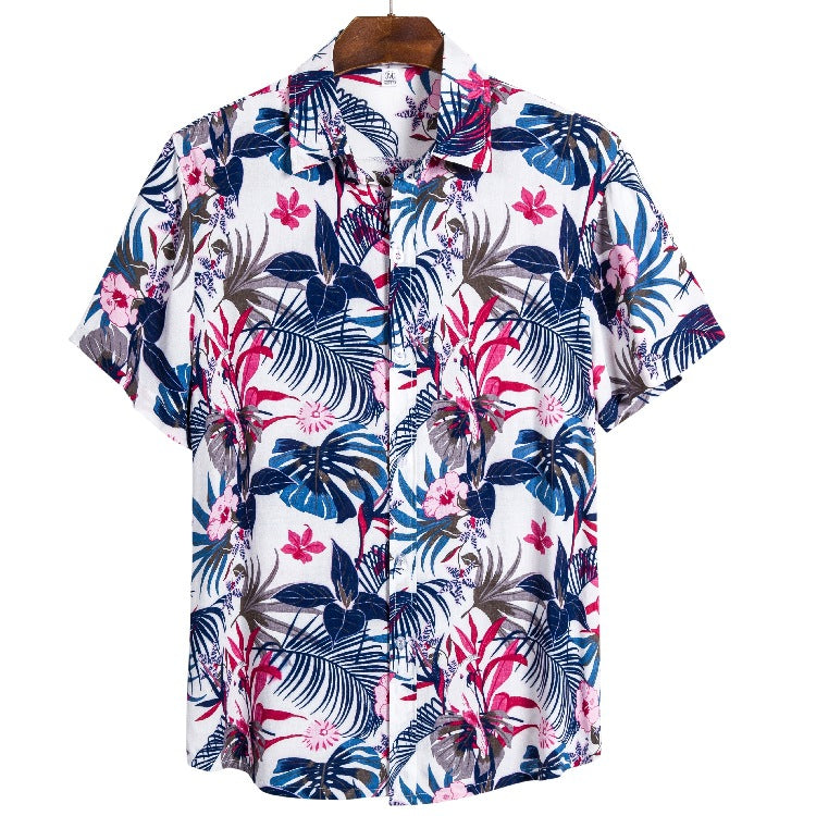 Men's short-sleeve shirt with tropical leaf print and modern cut Ivyshape