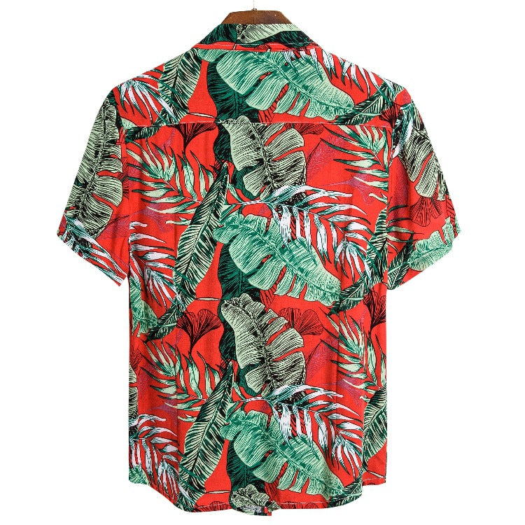Men's short-sleeve shirt with tropical plant pattern and loose fit Ivyshape