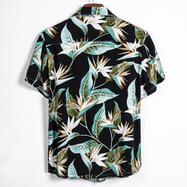 Men's Short Sleeve Shirt with Tropical Leaf Design and Relaxed Fit Ivyshape