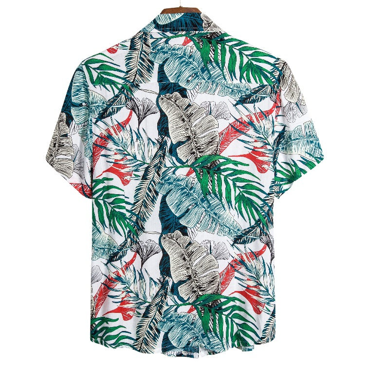Men's short-sleeve shirt with tropical plant pattern and casual cut Ivyshape
