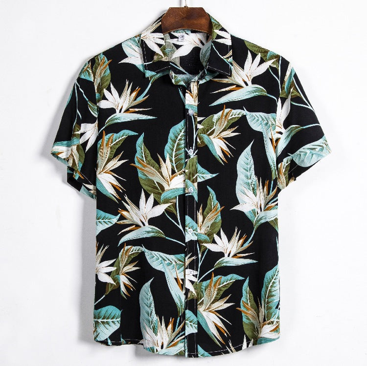 Men's Short Sleeve Shirt with Tropical Leaf Design and Relaxed Fit Ivyshape