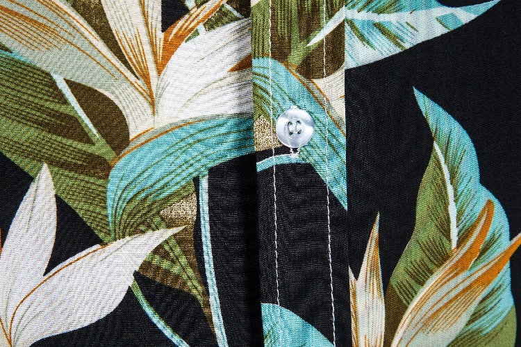 Men's Short Sleeve Shirt with Tropical Leaf Design and Relaxed Fit Ivyshape