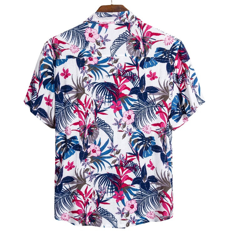 Men's short-sleeve shirt with tropical leaf print and modern cut Ivyshape