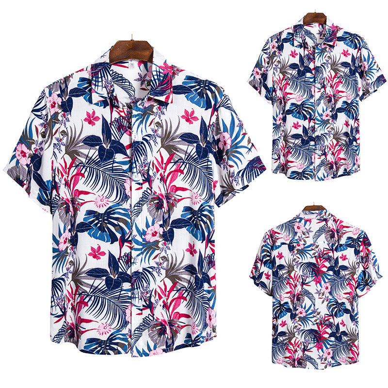 Men's short-sleeve shirt with tropical leaf print and modern cut Ivyshape
